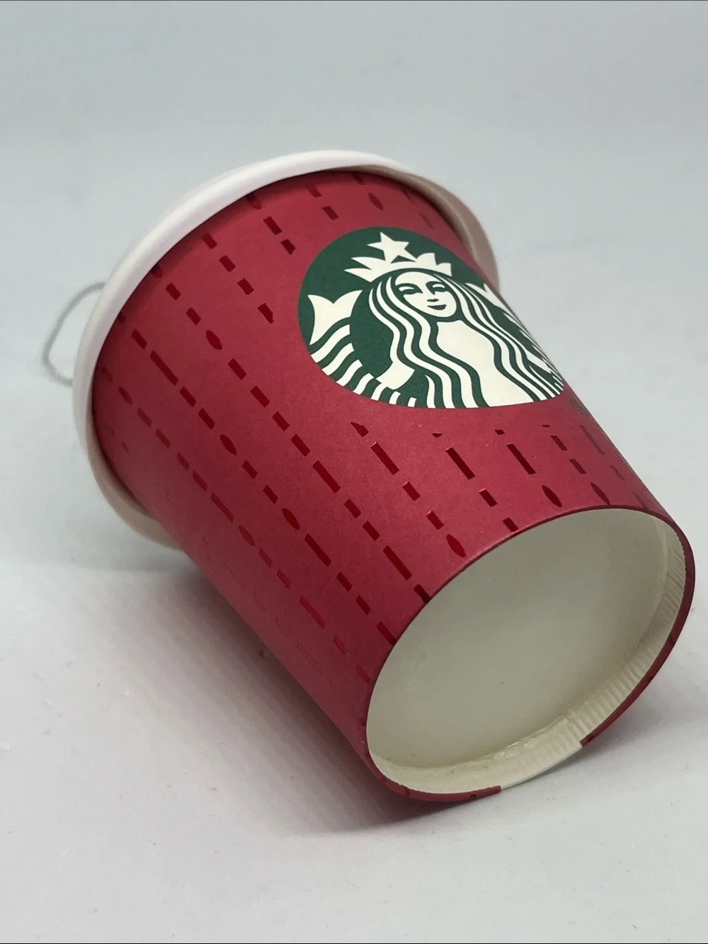 Starbucks Red Mini Coffee Cup Ornament with White Lid and Green Logo